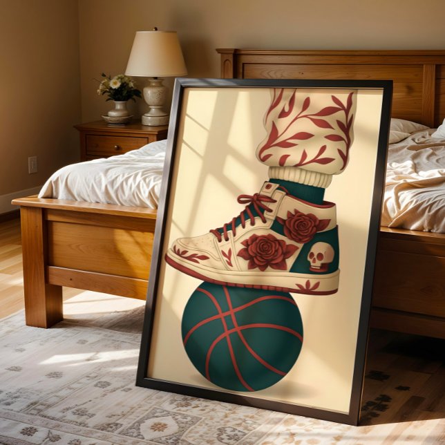 Blommigt Skull-högtalare på basketboll Poster (Skapare uppladdad)