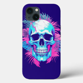 Blommigt Skull i Vaporwave Stil