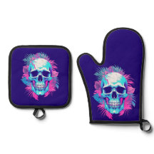 Blommigt Skull i Vaporwave Stil