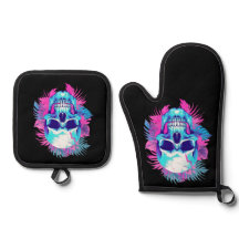 Blommigt Skull i Vaporwave Stil