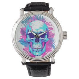 Blommigt Skull i Vaporwave Stil Armbandsur