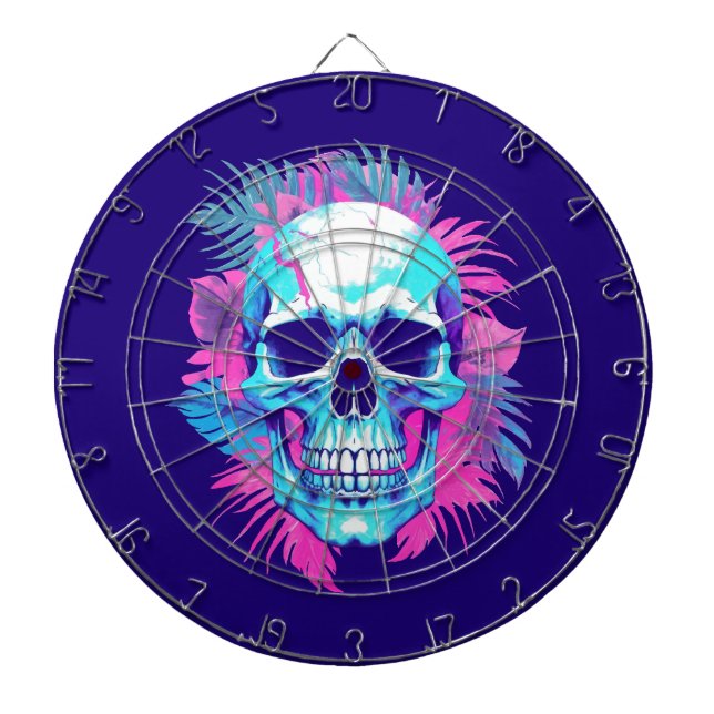 Blommigt Skull i Vaporwave Stil Darttavla (Framsidan)