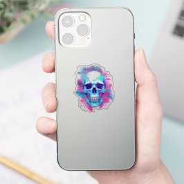 Blommigt Skull i Vaporwave Stil Klistermärken