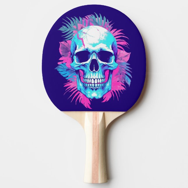 Blommigt Skull i Vaporwave Stil Pingisracket (Framsidan)