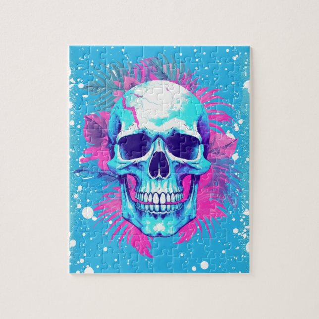 Blommigt Skull i Vaporwave Stil Pussel (Vertikal)