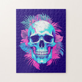 Blommigt Skull i Vaporwave Stil Pussel