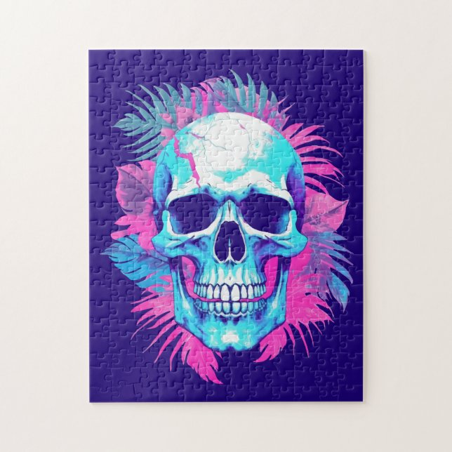 Blommigt Skull i Vaporwave Stil Pussel (Vertikal)