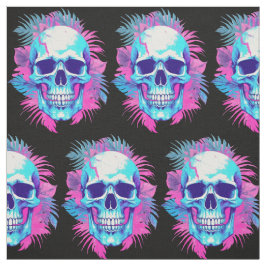 Blommigt Skull i Vaporwave Stil Tyg