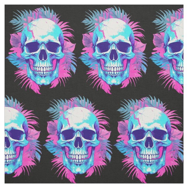 Blommigt Skull i Vaporwave Stil Tyg (Provkarta)