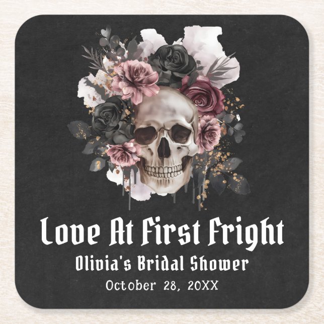Blommigt Skull Kärlek vid första Möhippan Underlägg Papper Kvadrat (Framsidan)