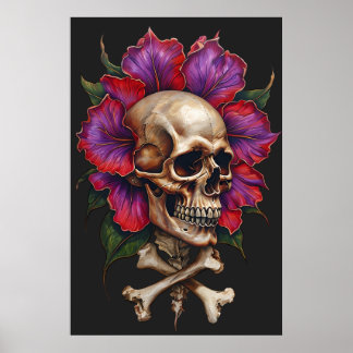 Blommigt Skull & korsben - botaniskt gotiskt Poster