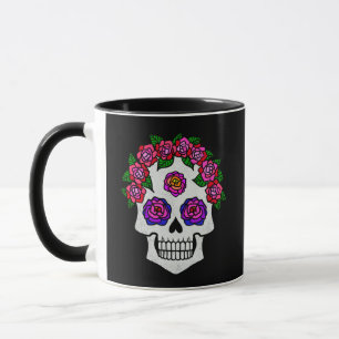 Blommigt Skull med Rons eget namn Halloween Mugg