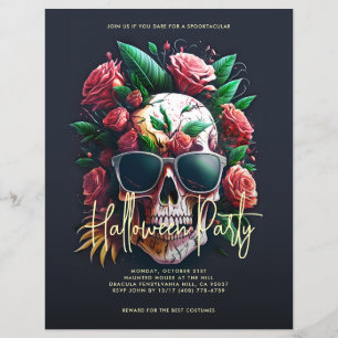 Blommigt Skull-Mörken Grått Halloween fest Reklamblad