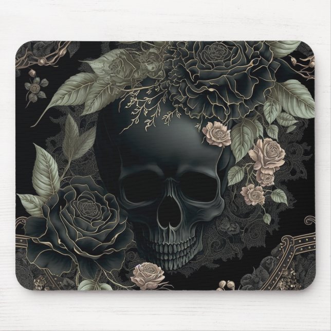 Blommigt Skull Mousepad Musmatta (Framsidan)