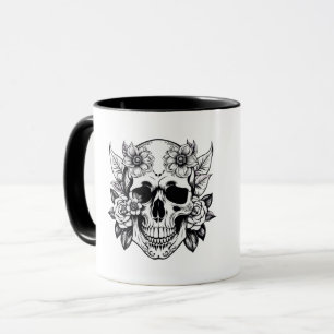 Blommigt Skull Mugg