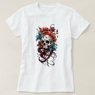 Blommigt Skull och bläckfisk T Shirt