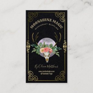 Blommigt Skull och Måne Black Witchcraft Visitkort