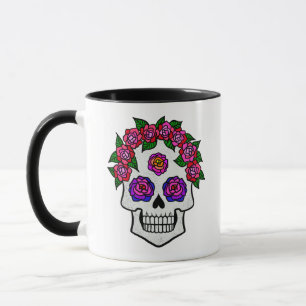 Blommigt Skull Rons anpassade namn Halloween White Mugg