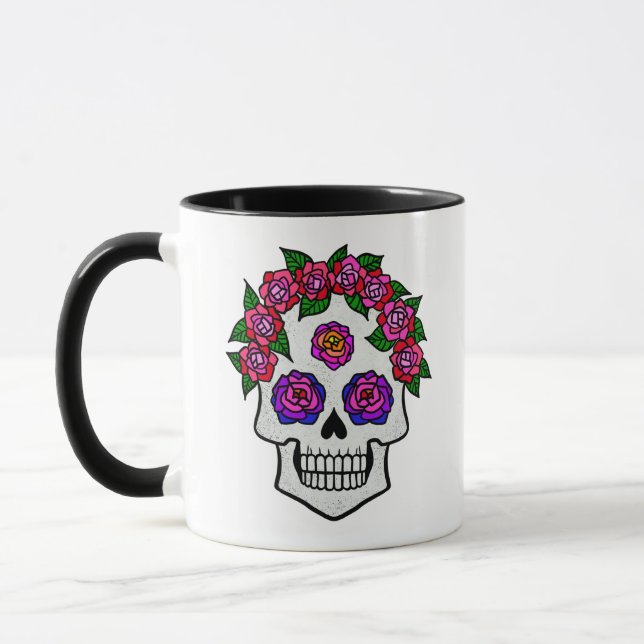 Blommigt Skull Rons anpassade namn Halloween White Mugg (Vänster)