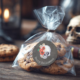 Blommigt Skull Runt Klistermärke