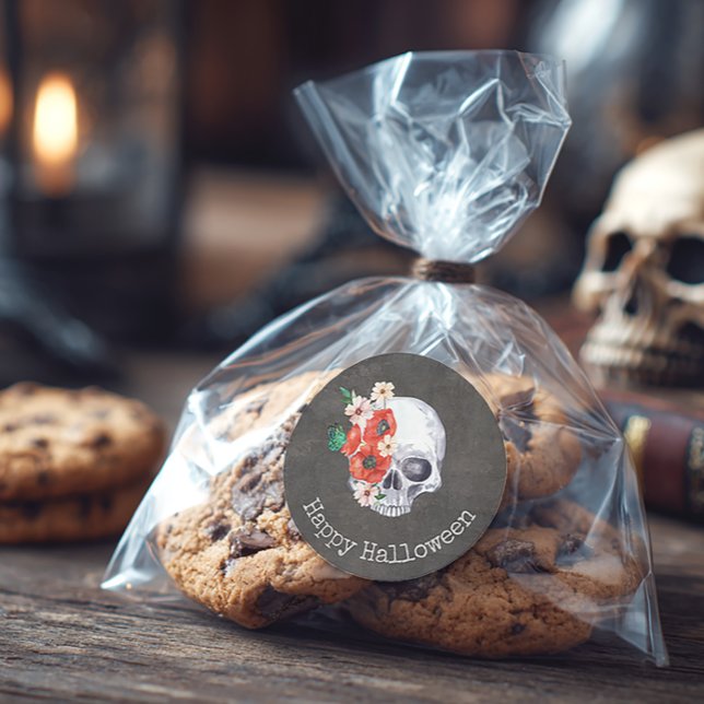 Blommigt Skull Runt Klistermärke (Floral Skull Halloween Sticker)