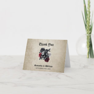Blommigt Skull Rustic Elegant Halloween Bröllop Tack Kort