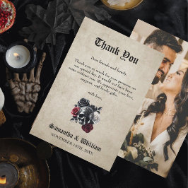 Blommigt Skull Rustic Photo Halloween Bröllop Tack Kort