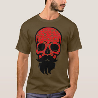 Blommigt Skull Skull Skull med Beard och Mustache T Shirt