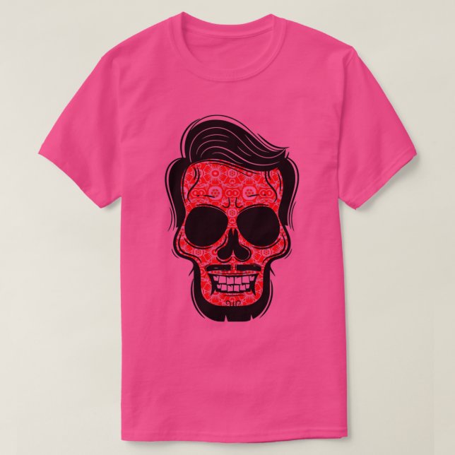 Blommigt Skull Skull Skull med Beard och Mustache  T Shirt (Design framsida)