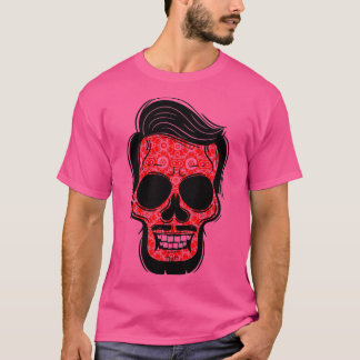 Blommigt Skull Skull Skull med Beard och Mustache T Shirt