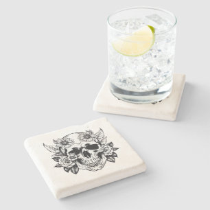 Blommigt Skull Stenunderlägg
