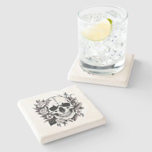 Blommigt Skull Stenunderlägg