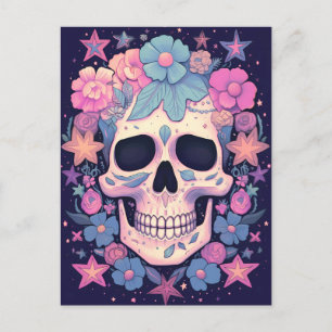 Blommigt Skull-vykort Vykort