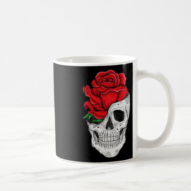 Blommigt Skulldiagram - Blommigten Halloween Skull Kaffemugg (Höger)