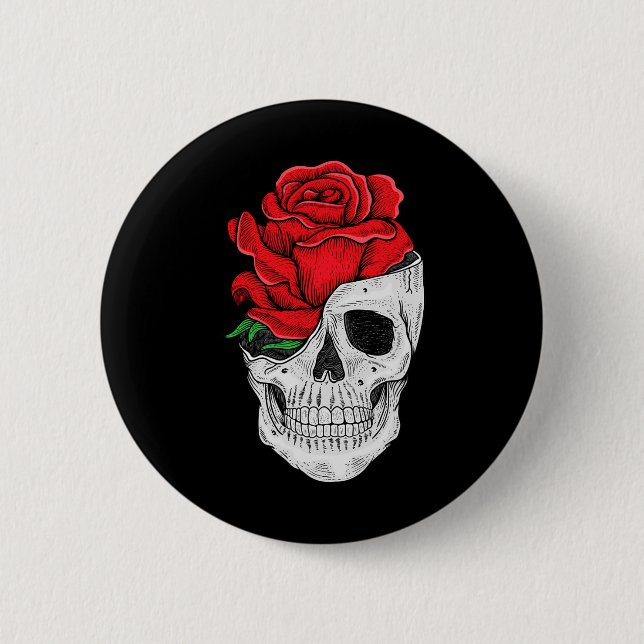 Blommigt Skulldiagram - Blommigten Halloween Skull Knapp (Framsida)