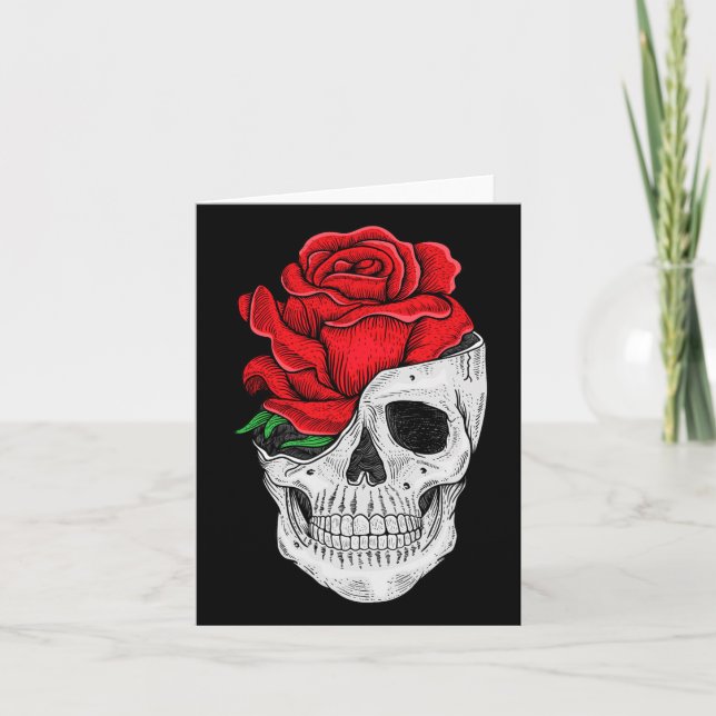 Blommigt Skulldiagram - Blommigten Halloween Skull Kort (Framsida)