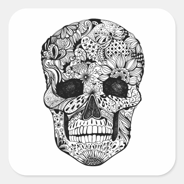 Blommigt Skulldocka Fyrkantigt Klistermärke (Framsida)