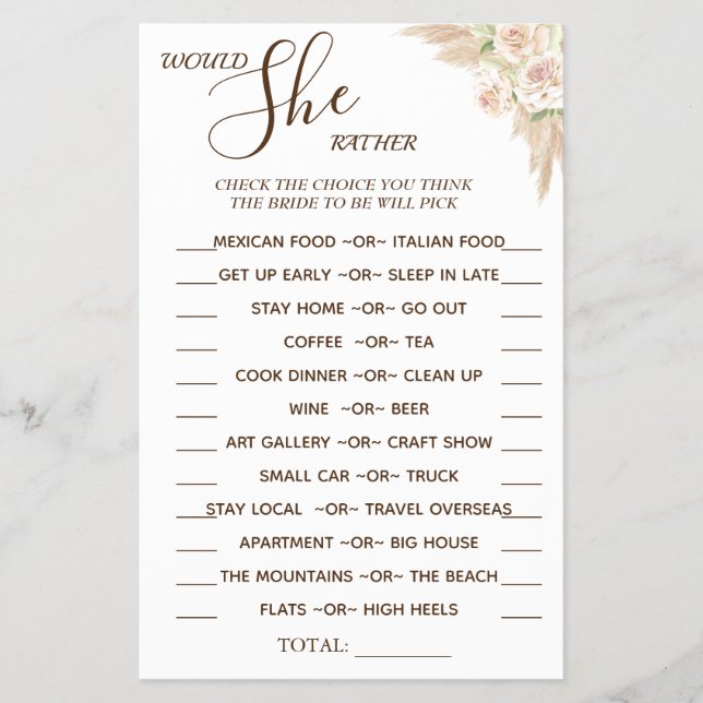 Blommigt skulle hon hellre duscha jaktkortet flygblad (Framsidan)