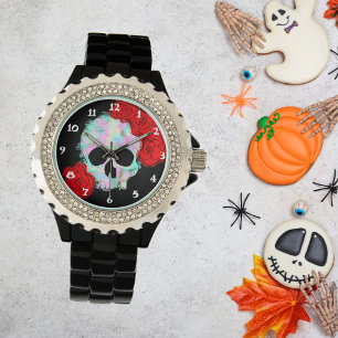 Blommigt Skullfärgssocker Skull för skal Armbandsur