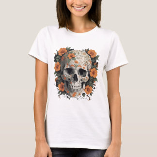 Blommigt Skullfusion - Edgy och Elegant vektordesi T Shirt