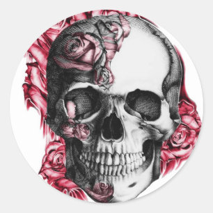 Blommigt Skullklistermärken Runt Klistermärke