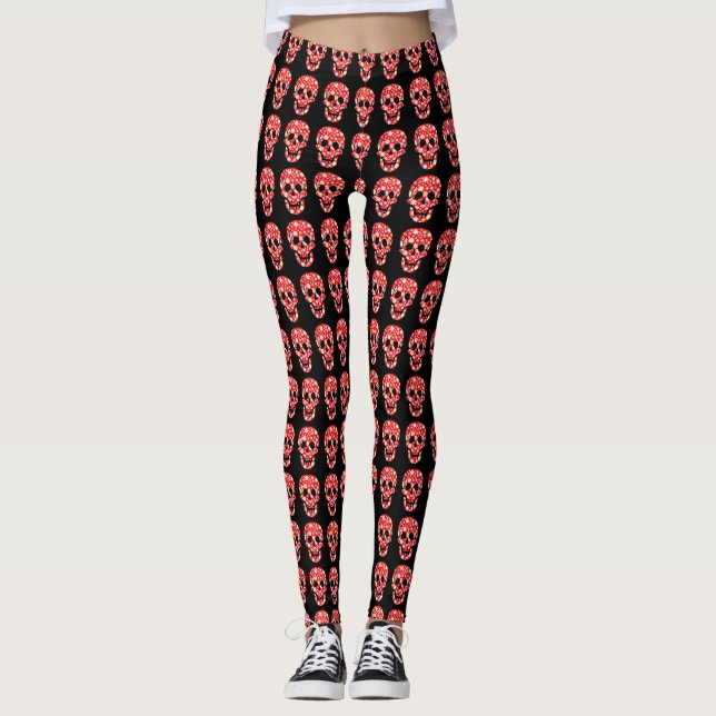 Blommigt Skullkvinnans benlag Leggings (Framsida)