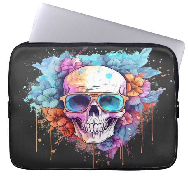 Blommigt Skullskuggor Laptop Fodral (Framsidan)