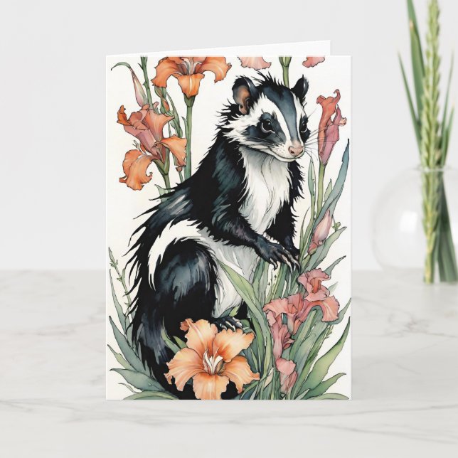 Blommigt Skunk Fumes Skunky Art Skunks Flowers Kort (Framsida)
