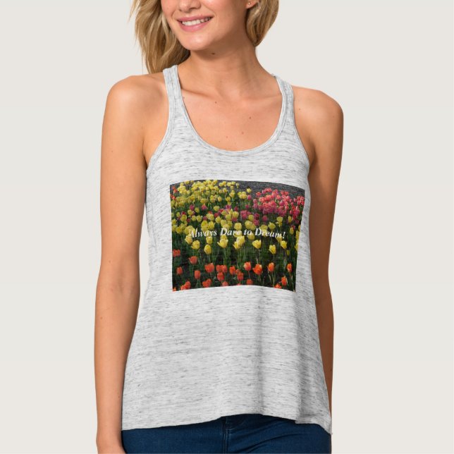 Blommigt Slim Passar överst (Grått) Skär alltid på Linne Med Racerback (Framsida)