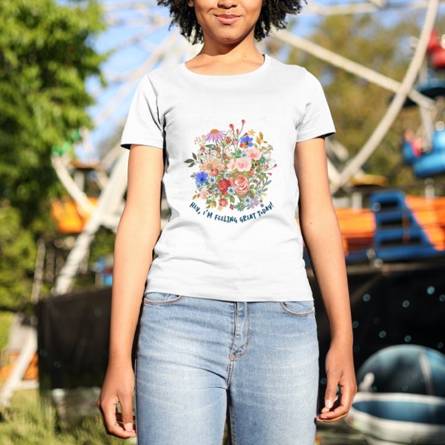 Blommigt & Slogan Graphic T-Shirt (Skapare uppladdad)
