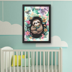 Blommigt Sloth Kärlek växer här Fototryck