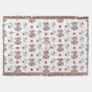 Blommigt SLOTH Monogram Mönster Girls Nursery Room Filt