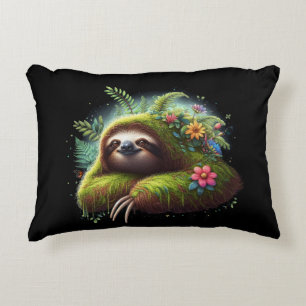 Blommigt Sloth Pillow - Lätting av regnskog Pillow Prydnadskudde
