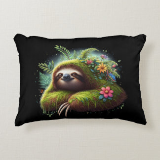 Blommigt Sloth Pillow - Lätting av regnskog Pillow Prydnadskudde